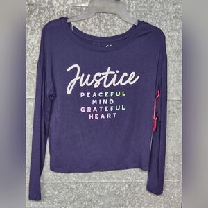 Justice Collection X LS Twist Back top "Peaceful Mind Grateful Heart" Size M/10